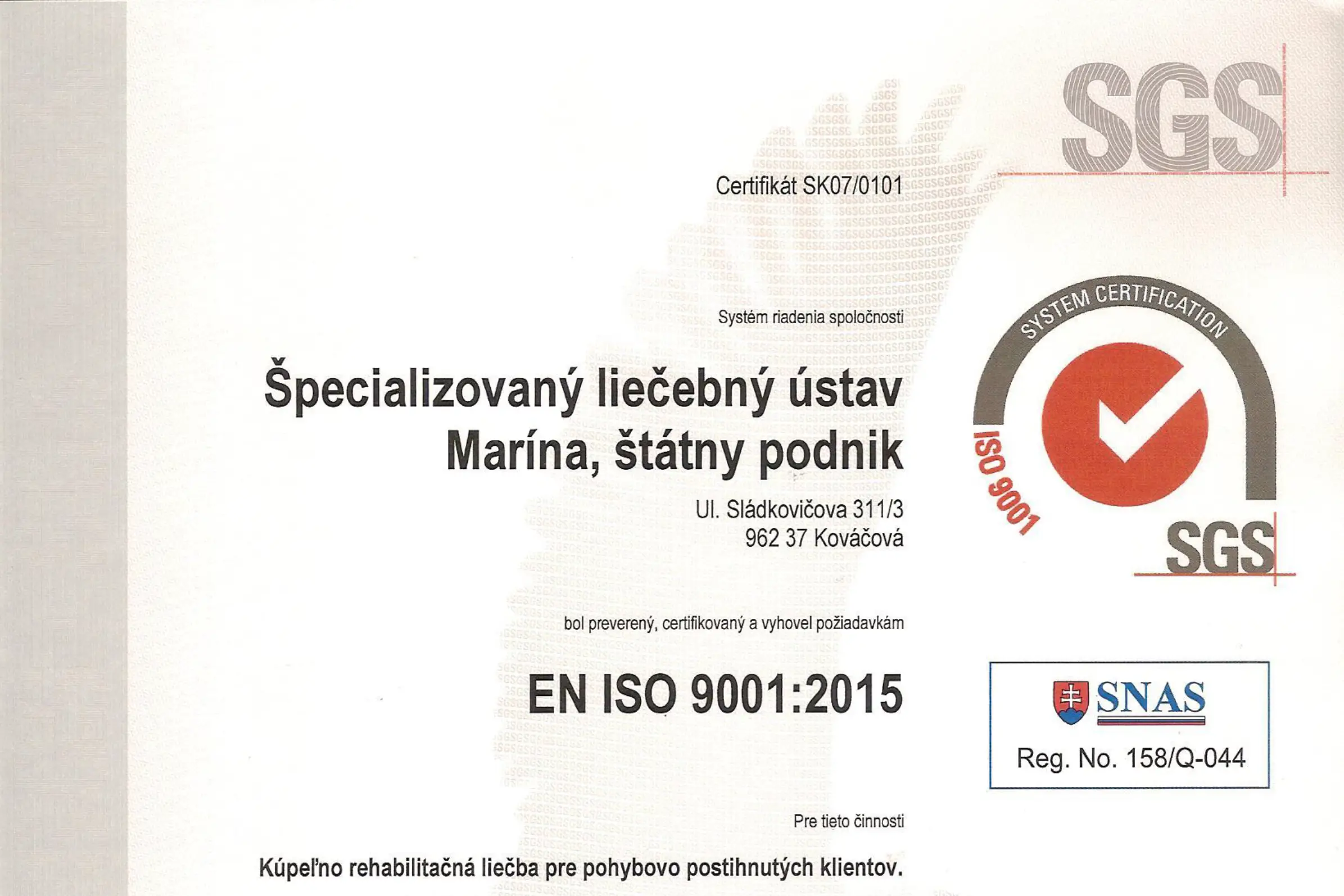 Certifikat EN ISO 9001 2015w